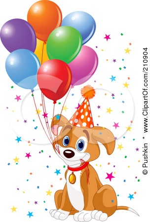 Royalty-Free (RF) Clipart Illustration of a Cute Beagle Puppy Dog Holding Balloon