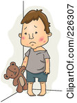 Royalty Free RF Clipart Illustration Of A Sad Abused Child With A Teddy Bear