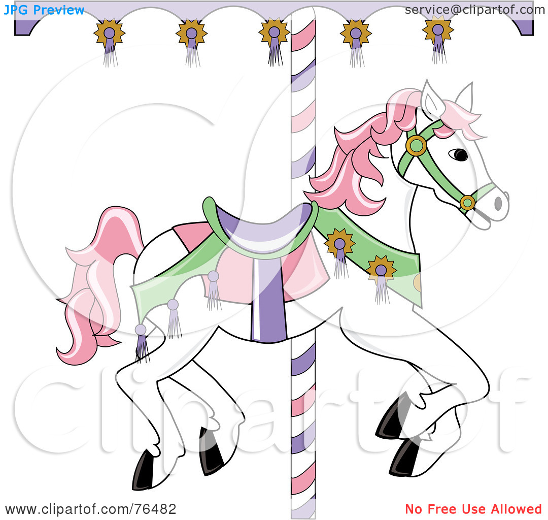 Royalty-Free (RF) Clipart Illustration of a White Carousel Horse With Pink Hair by Pams Clipart