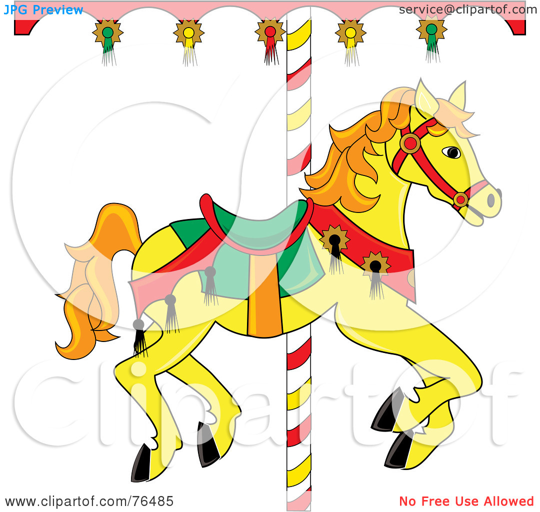 Royalty-Free (RF) Clipart Illustration of a Yellow Carousel Horse With Orange Hair by Pams Clipart