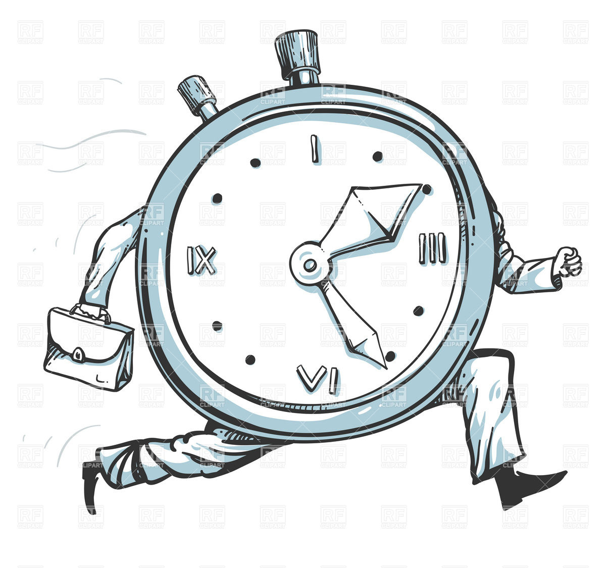Rush Hour Clock Character Run - Time Clip Art
