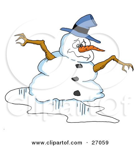 Sad Snowman With A Blue Hat Carrot Noes And Twig Arms Melting Away In The Warmth Of The Sunshine by LaffToon