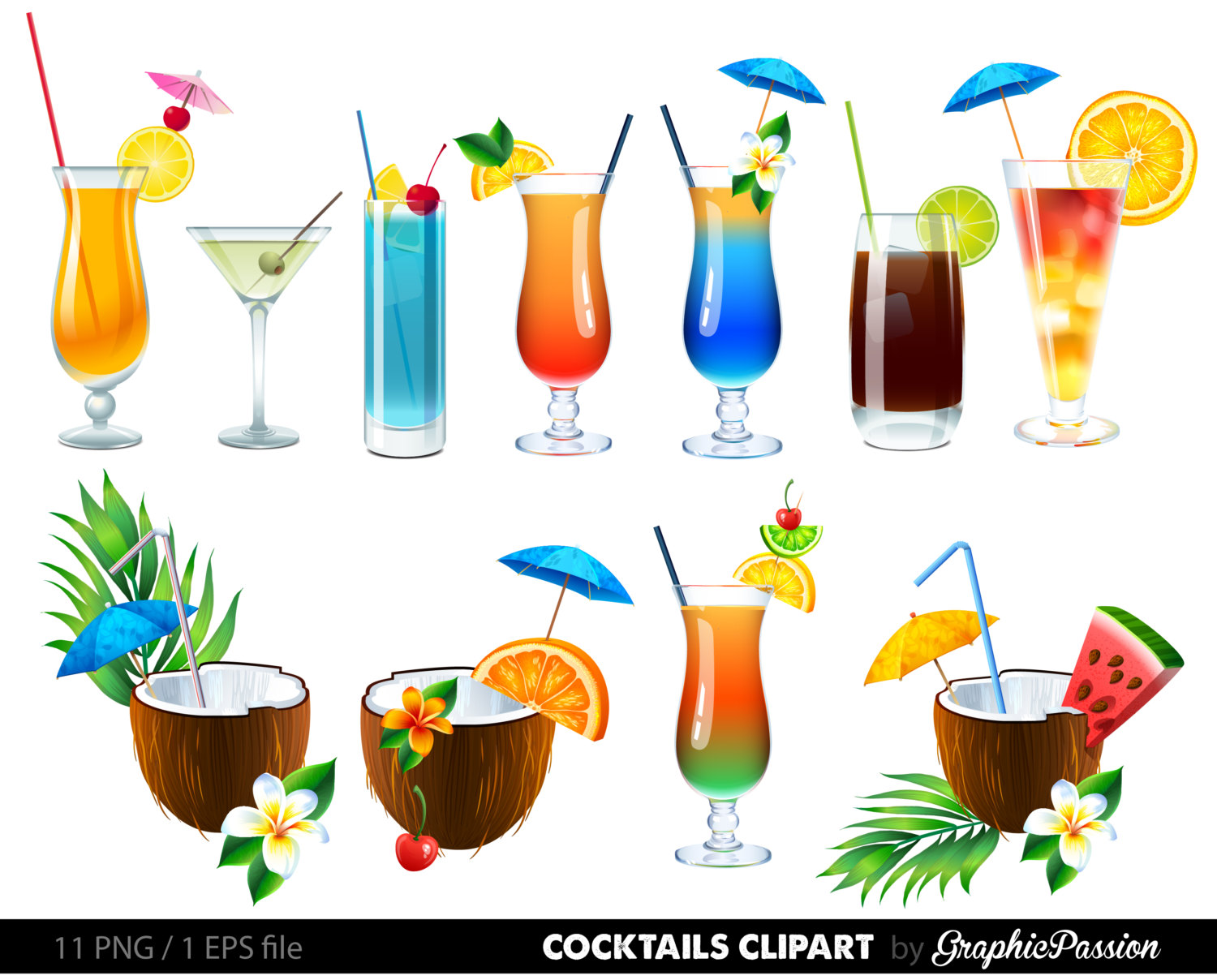 SALE Summer Cocktails Clipart - Clipart Drinks
