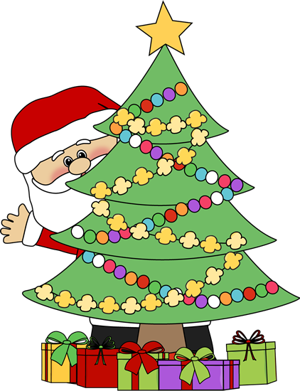 Santa Behind a Christmas Tree