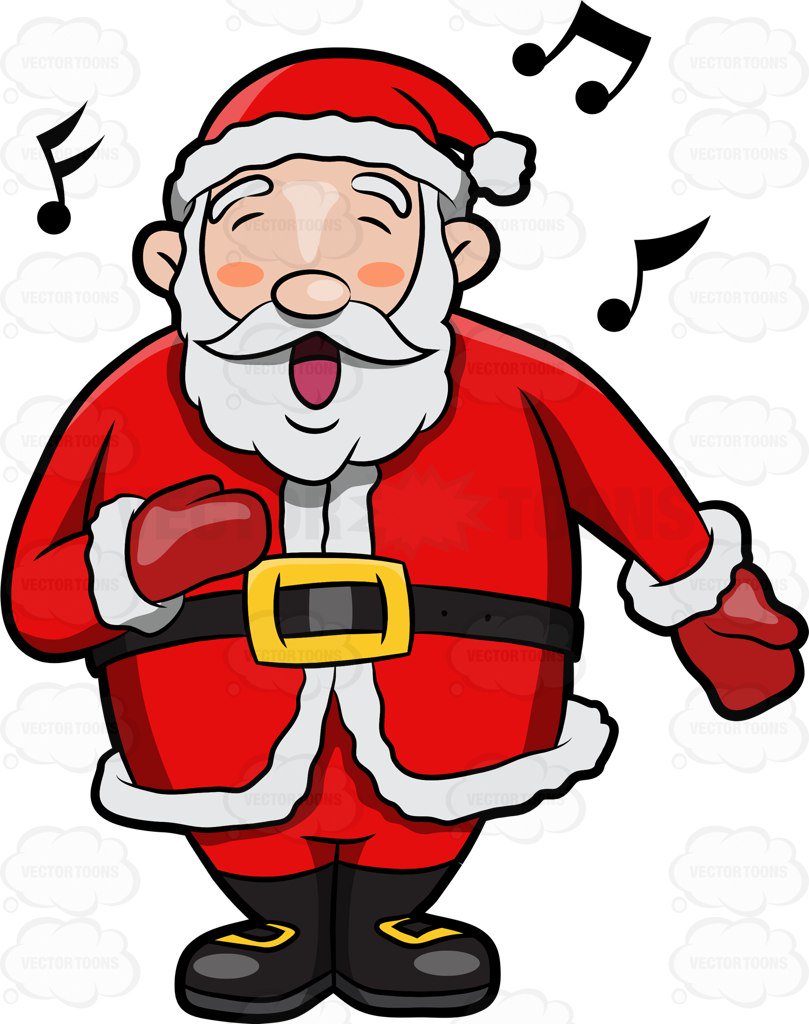 A jolly Santa Claus singing in delight