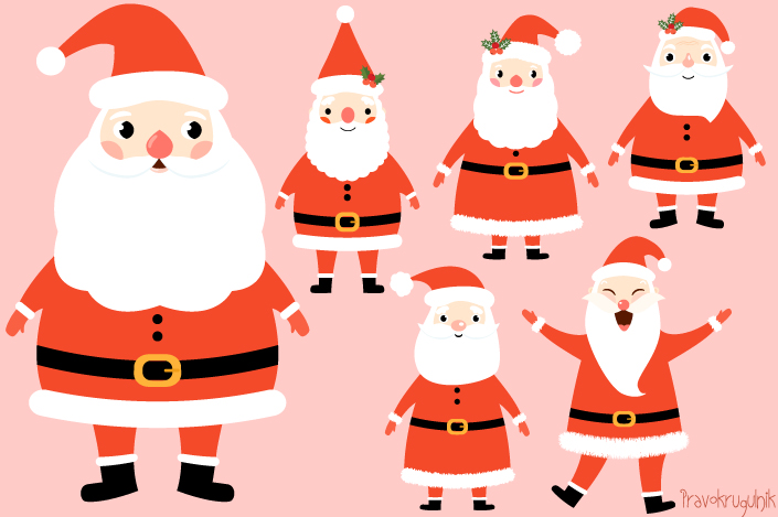 Kawaii Santa Claus clipart set, Cute Santa clip art, Funny Santas,  Christmas clipart