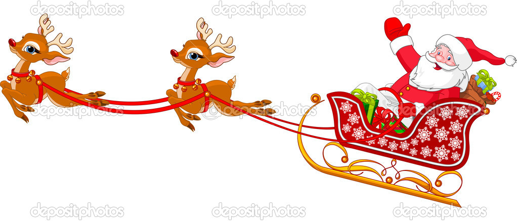 Santa In Flight With His Rein