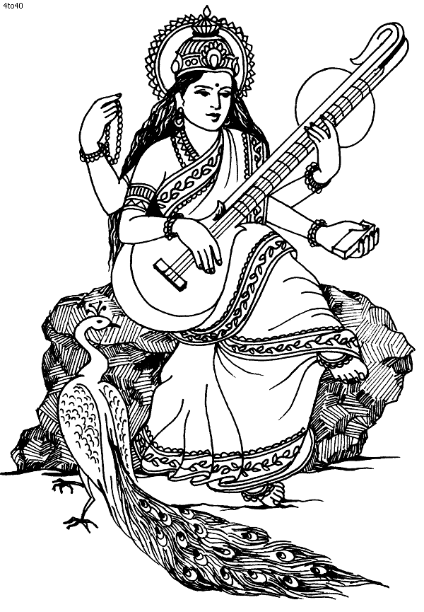Free coloring page coloring-india-saraswati. Saraswati image to print and  color: Hindu deity of wisdom and the arts