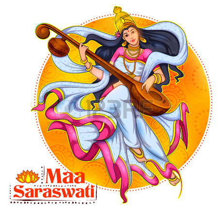 Illustration of Goddess of Wisdom Saraswati for Vasant Panchami India  festival background