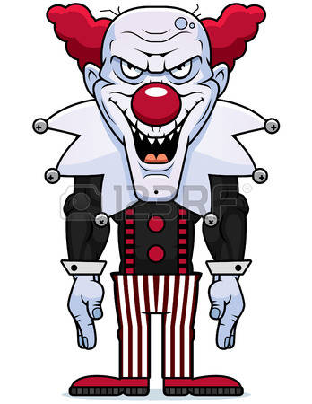 scary clown: A cartoon illustration of an evil looking clown.