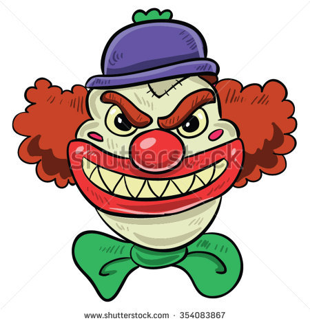 Scary Clown With Big Smile, Red Hair, Purple Hat and Green Bow Tie Halloween