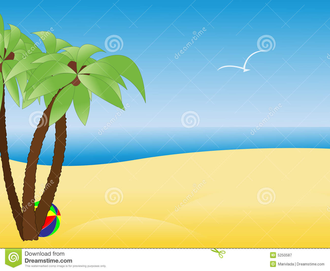 Scene with empty tropical beach, palm trees Royalty Free Stock Photography