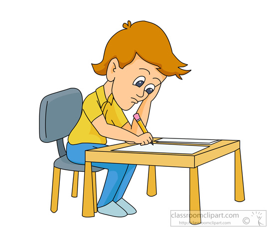 School Boy Completing Final E - Exam Clipart