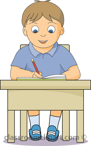 School Boy Working At Desk Classroom Clipart