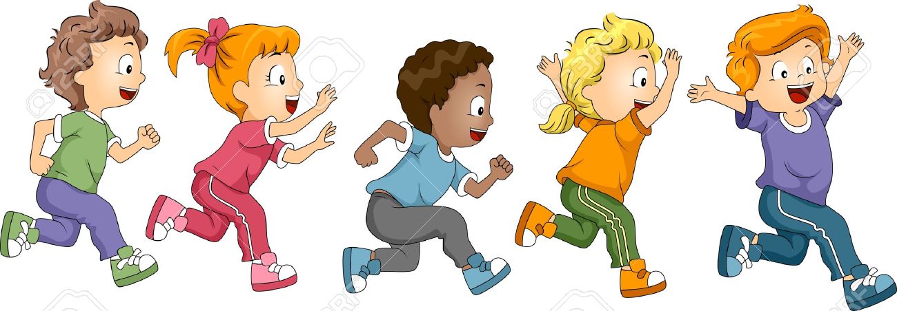 school children running: .