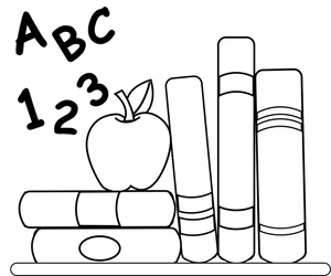 School Clipart Image Coloring Page Of Schoolbooks An Apple For