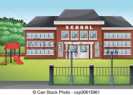 School building and green lawn - csp30615961