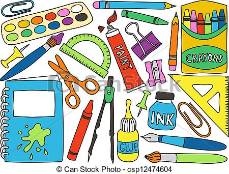 ... School supplies drawings - Illustration of school or office.