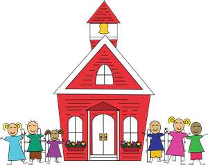 School house with kids clipart