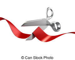 ... scissors cutting red ribbon 3d illustration