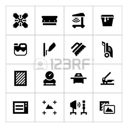 screen printing: Set icons of screen printing isolated on white