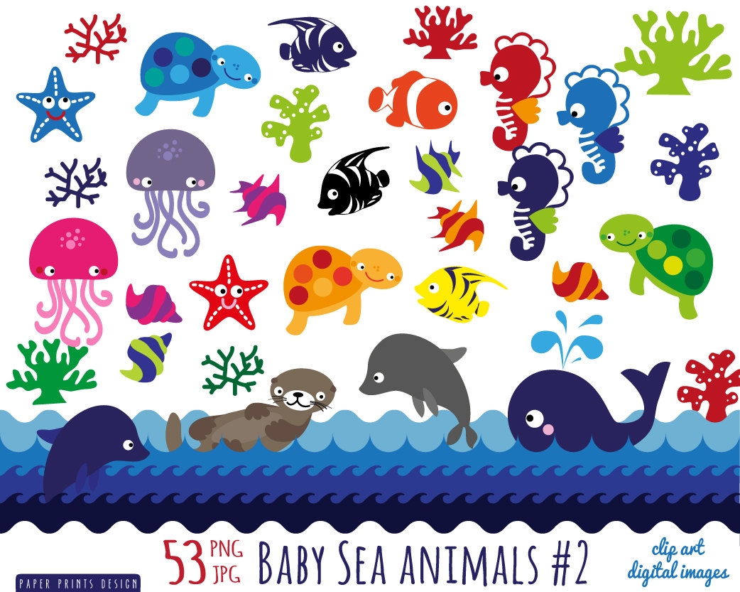 Ocean Animal Group Clipart. S