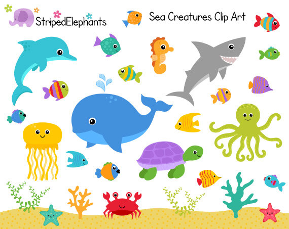 Sea Creatures Clip Art - Unde - Ocean Animal Clipart