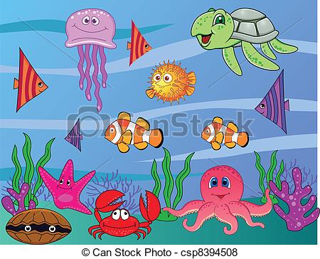 ... Sea life - Vector illustration of cartoon sea life