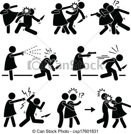 Self Defense Clip Artby kentoh0/4; Woman Female Girl Self Defense - A set of pictograms.