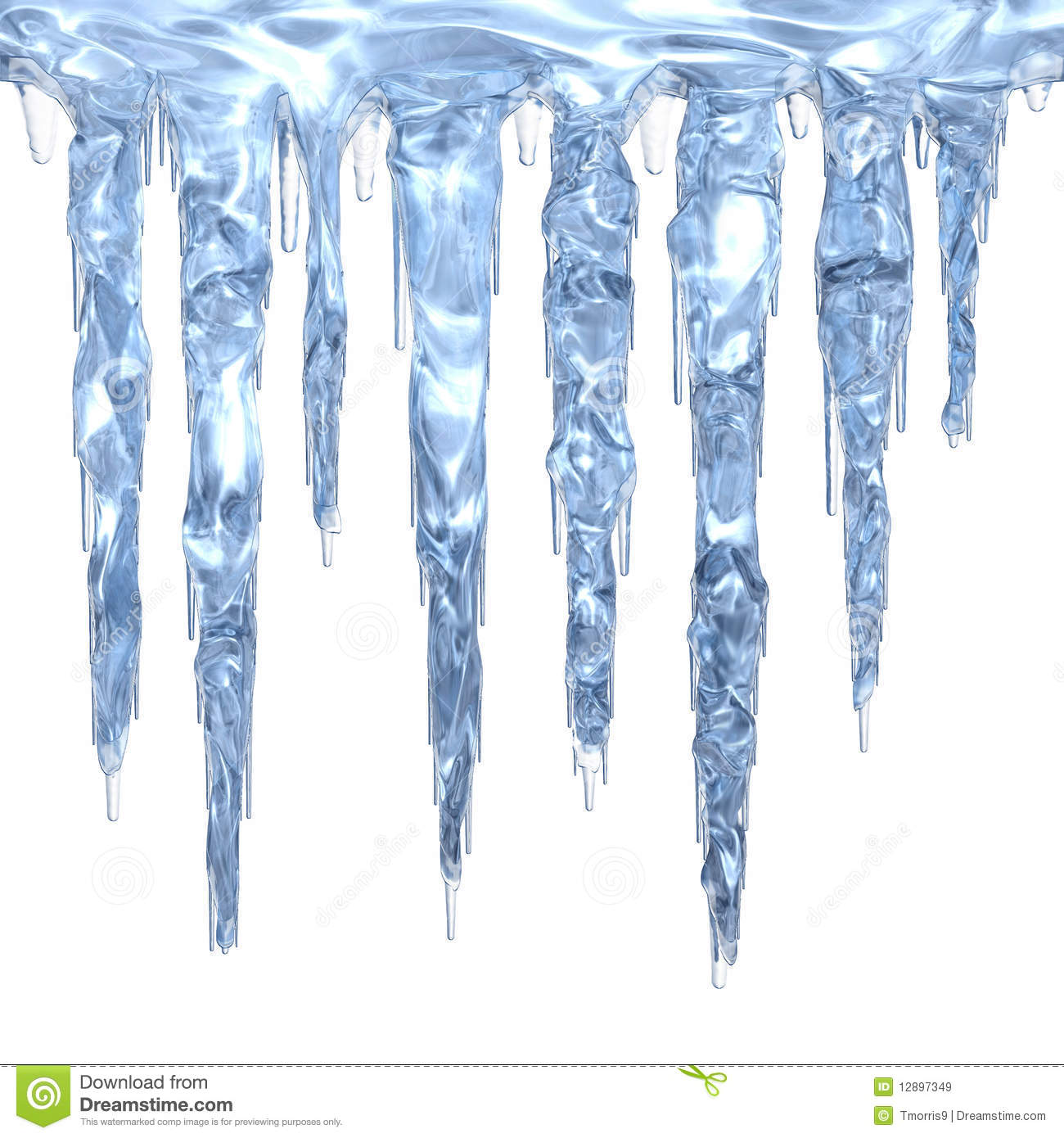 Set Of Light Blue Clean Icicles Dripping Down Isolated On White
