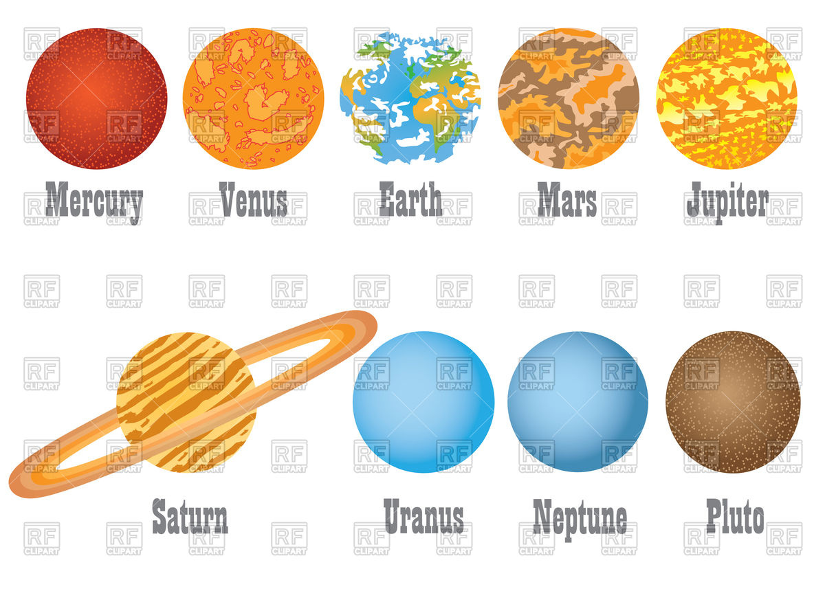 Set of nine planets of solar system. Click to zoom