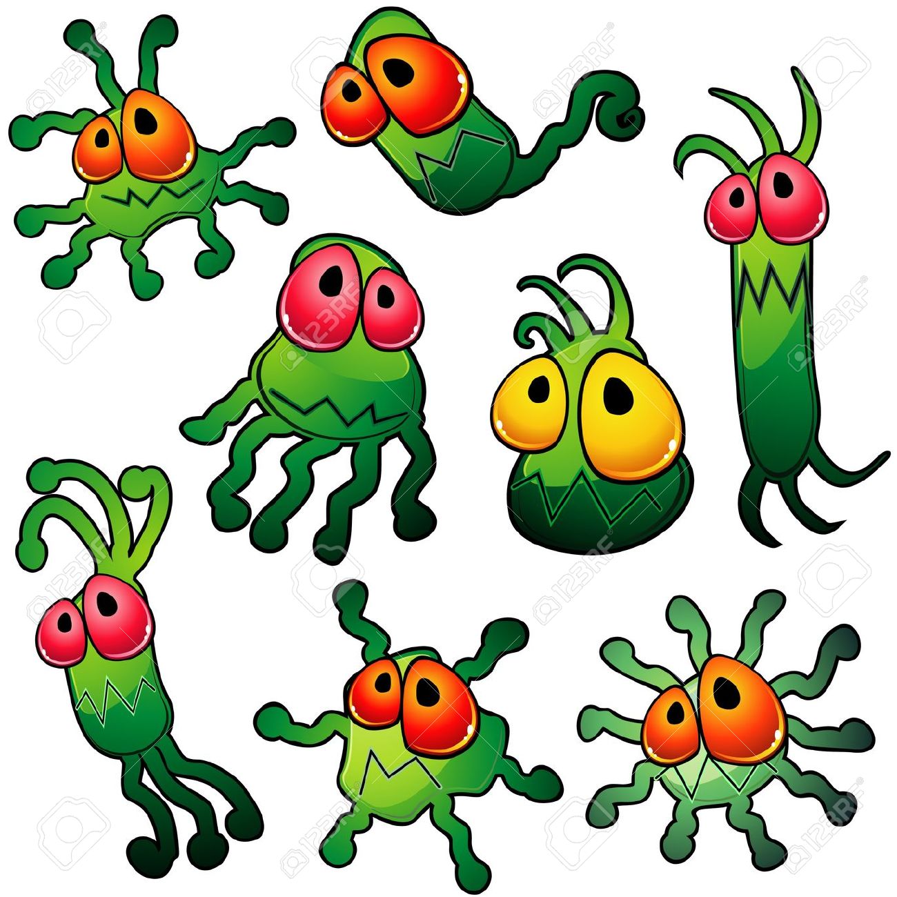 Set of ugly green germs with .