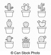 ... Set of vector cactus icons on white background