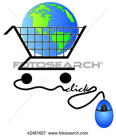 shopping cart connected to online shopping - global shopping concept