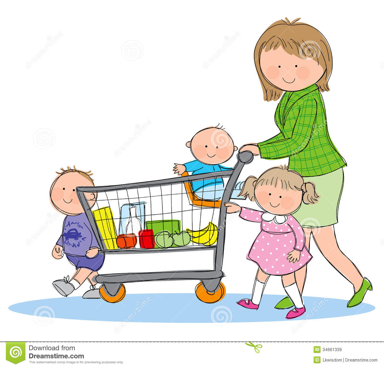 Shopping For Groceries . - Grocery Shopping Clipart