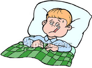 Kid Sick In Bed Cartoon Vecto