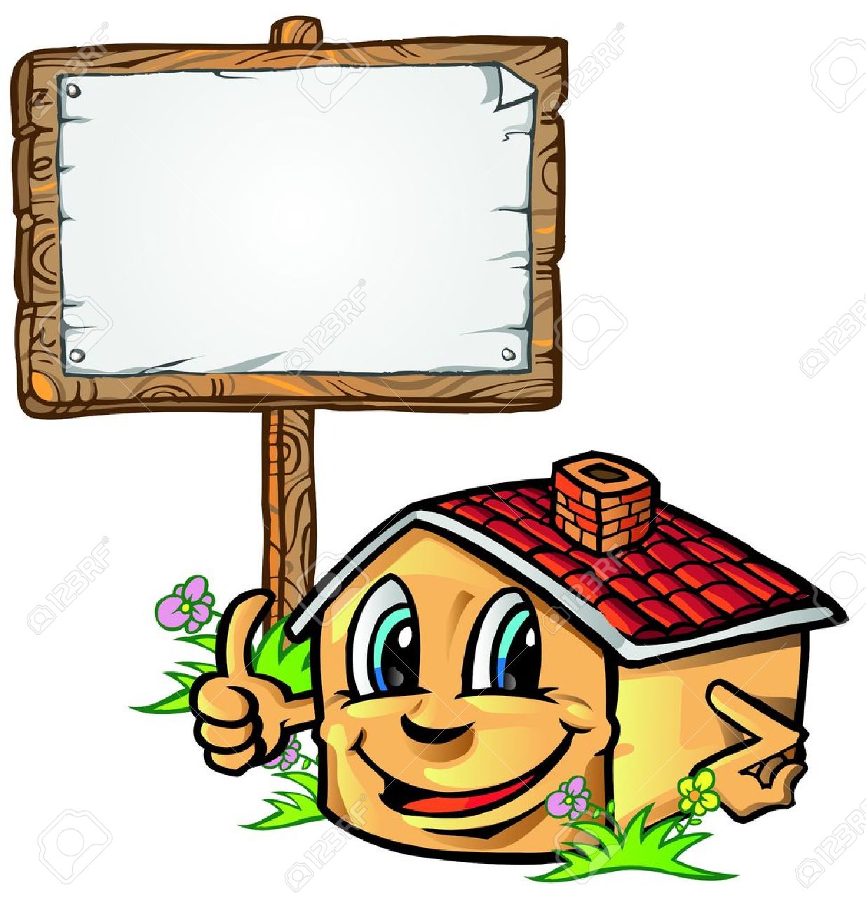 house cartoon with signboard  - Signboard Clipart