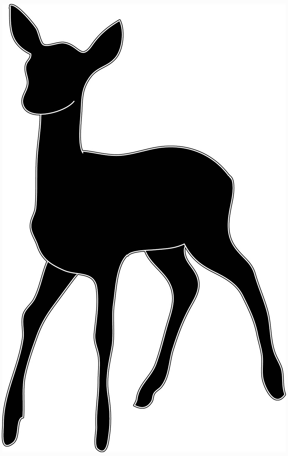 silhouette of running deer, black white silhouette of young deer
