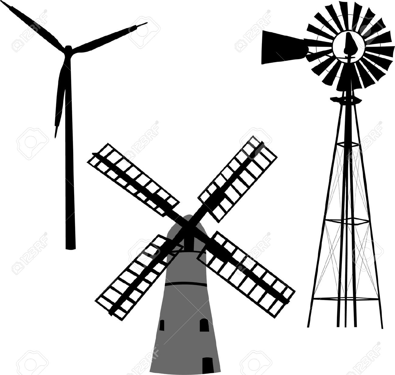 silhouette of windmill Stock .