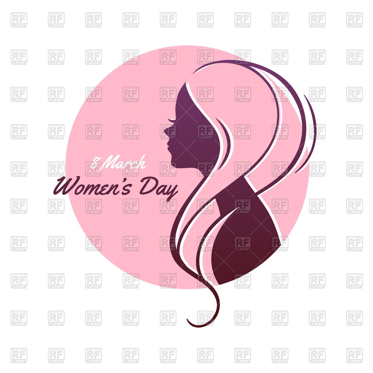 Silhouette of woman with pink - Womens Day Clipart