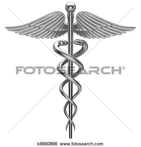 Silver caduceus medical symbo - Medical Symbol Clipart