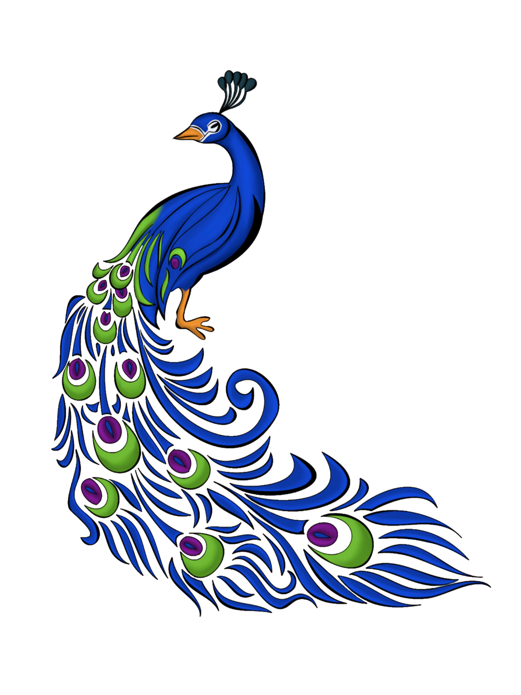 simple peacock clipart black and white