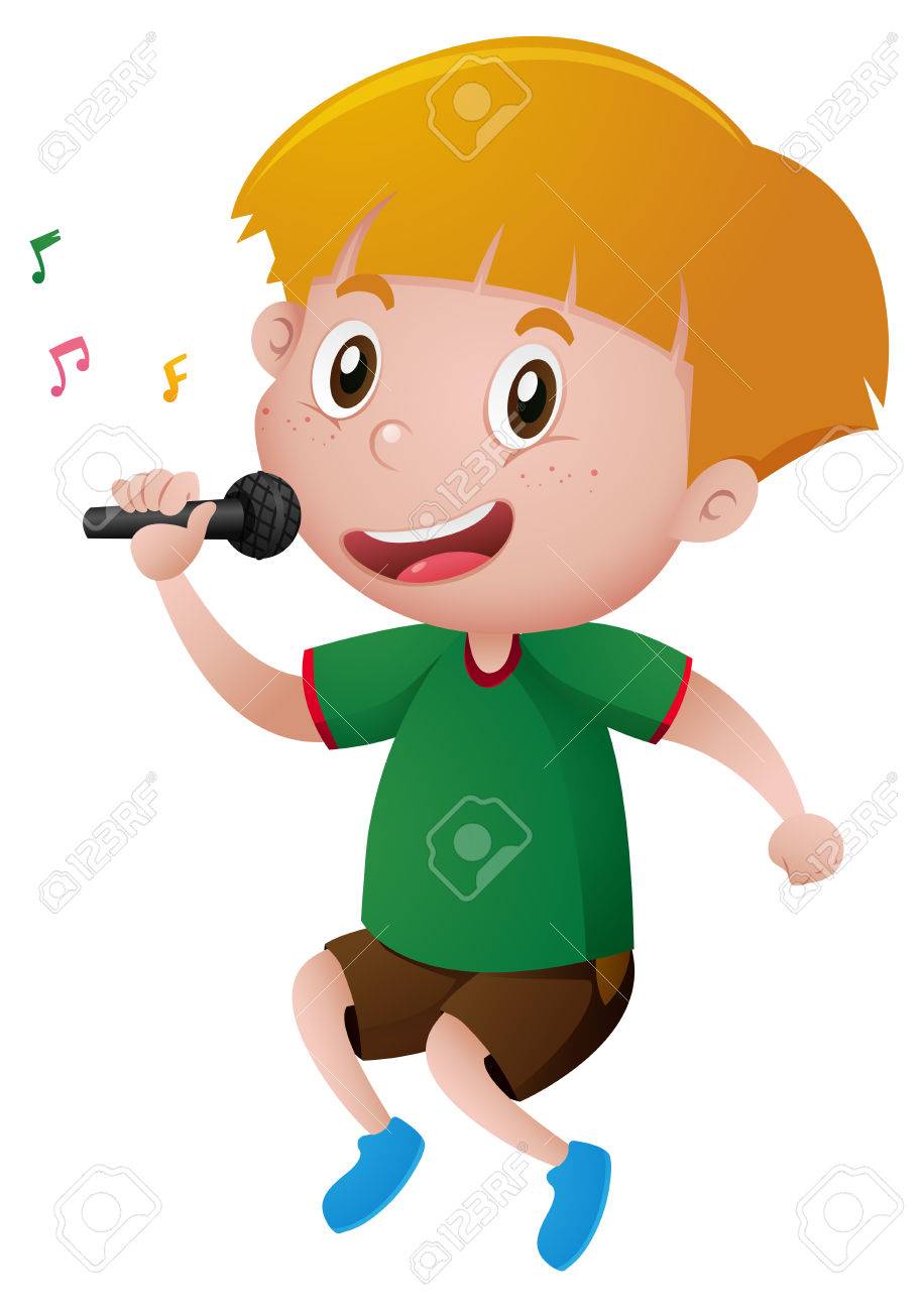 Little boy singing with microphone illustration Stock Vector - 66895453