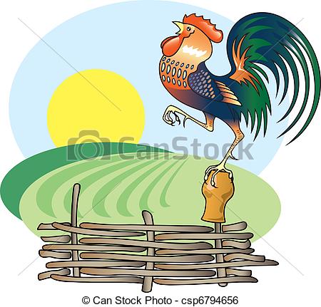 Singing Rooster and morning S - Morning Clipart