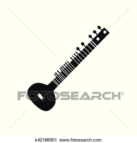 Black simple acoustic sitar icon isolated on white background. Elements for  company logos, print products, page and web decor. Vector illustration.