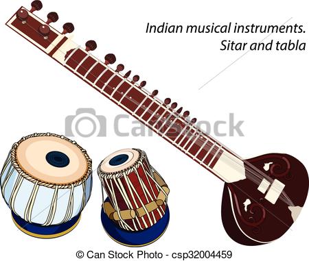 Indian musical instruments - sitar and tabla - csp32004459