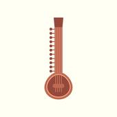 Indian musician set; Sitar Indian musical Instrument, traditional Indian  sarod vector Illustration