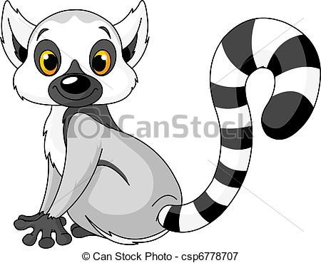 Sitting lemur - Cute funny si - Lemur Clipart