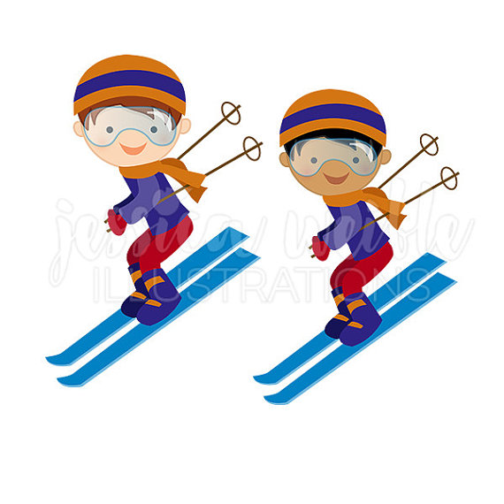 Boy Downhill Skier Cute Digital Clipart, Winter Skiing Clip art, Ski  Graphics, Boy Skiing Downhill Illustration, #343