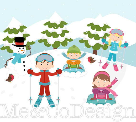Ski Clipart, Fun Cute Clipart, Skiing Kids Boy and Girl Instant Download,  Personal and Commercial Use Clipart, Digital Clip Art